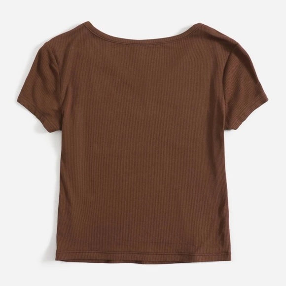 V Neck Rib Knit Solid Tee - Picture 2 of 4